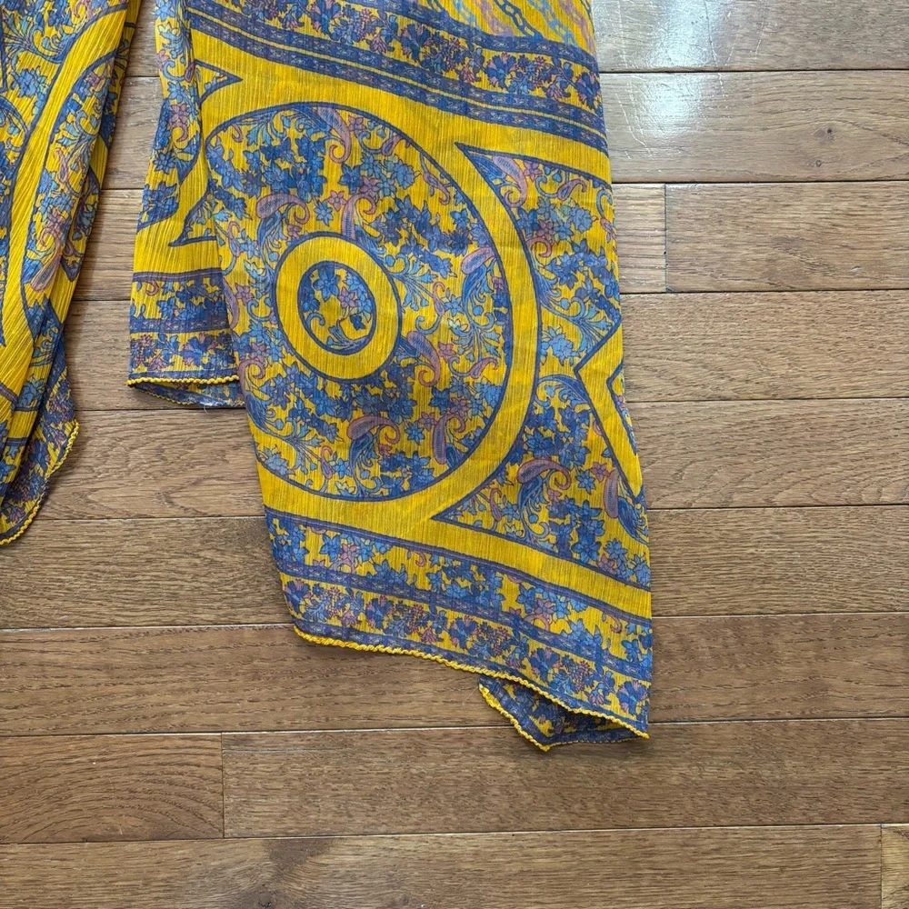 Vintage Mustard Yellow Sheer Oversized Scarf with Paisley Print Details